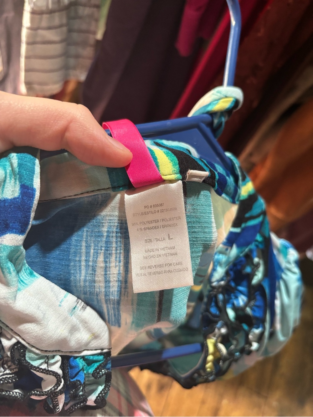 XOXO Blue Abstract Ruffle V-Neck Blouse - Picture 5 of 5
